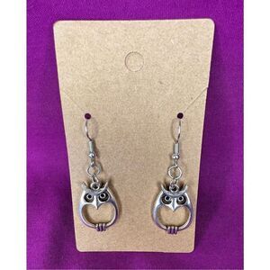 Handmade Silver Dangly Circular Owl Earrings